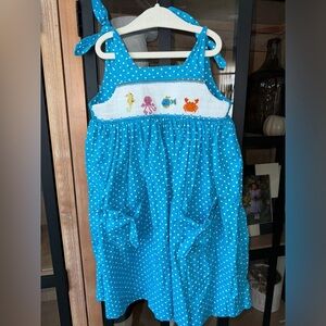 Sea animals smocked dress toddler girl bows fish octopus seahorse crab ocean
